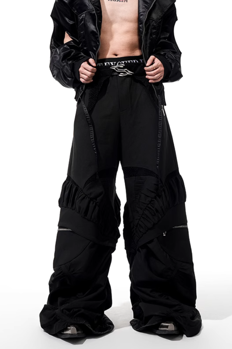 Heavy Deconstructed Ruched Wide-Leg Pants