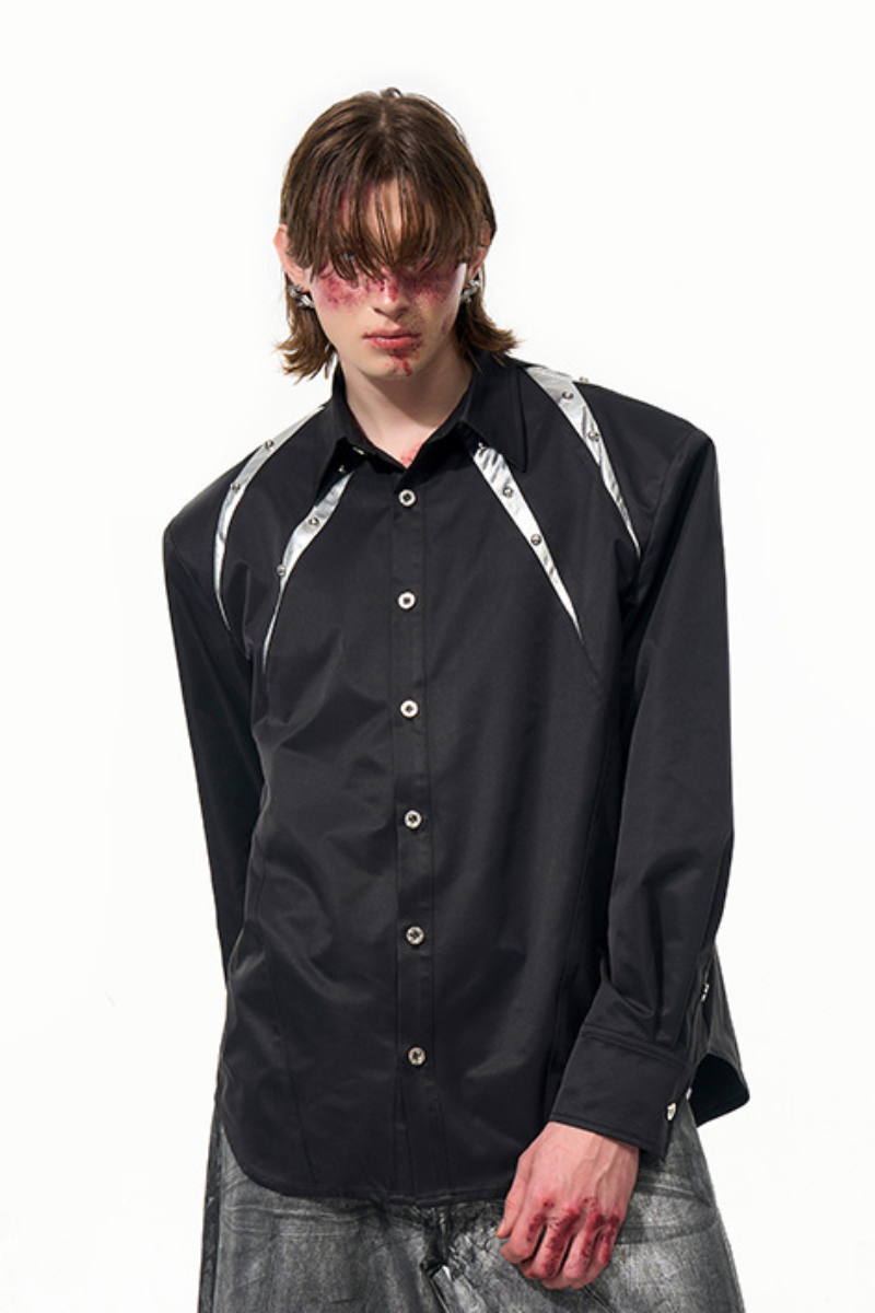 Studded Patchwork Long Sleeve Shirt