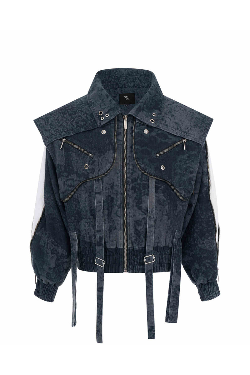 Zipper Patchwork Double Layer Denim Jacket