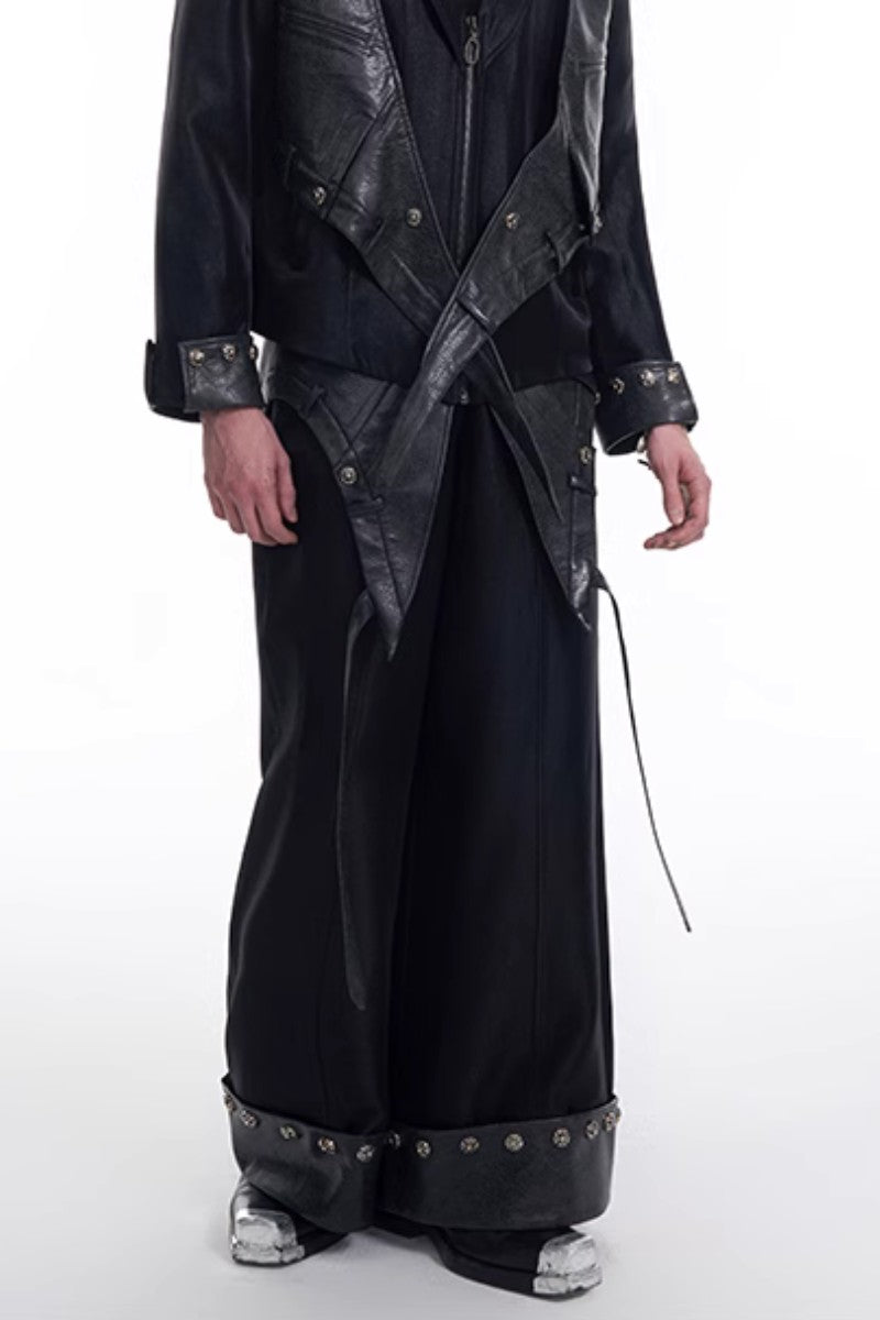 Dark Deconstructed Patchwork Zip Trousers