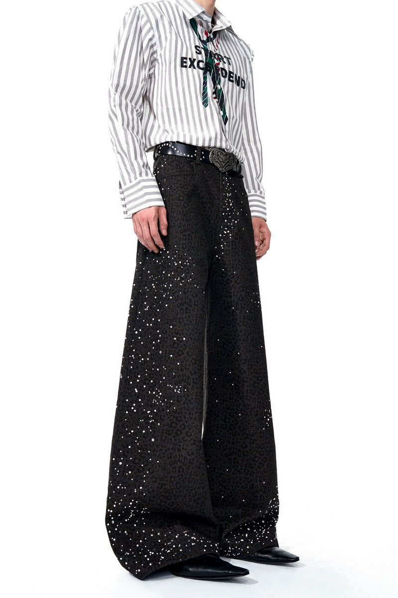 Leopard Print Pearl Embellished Jeans