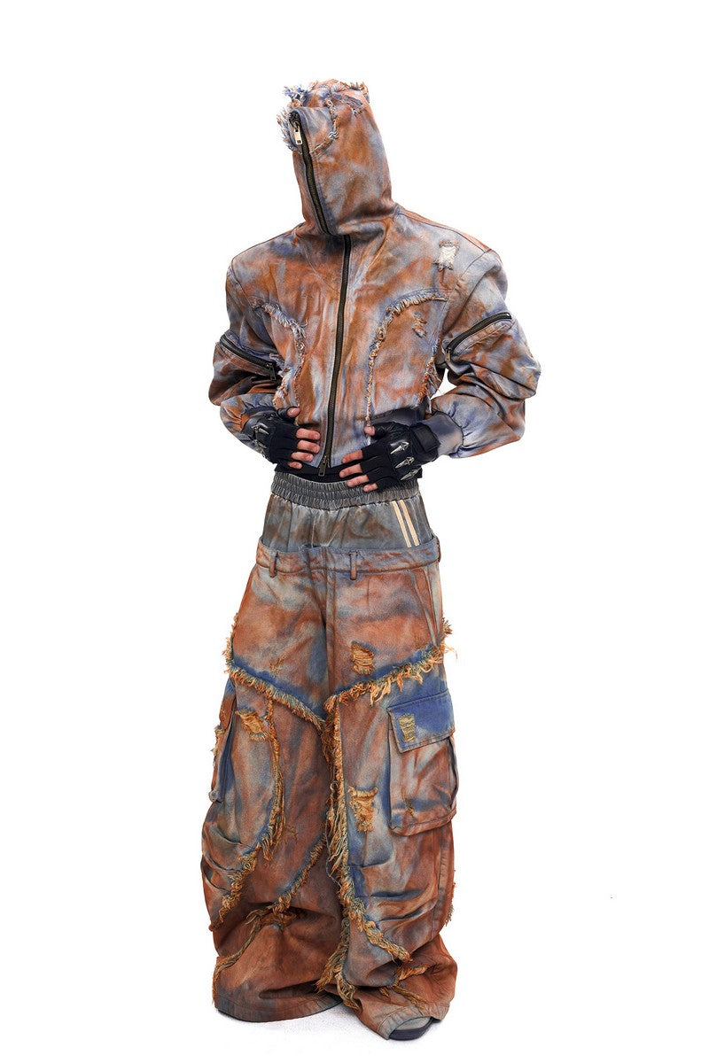 Dyed Hooded Utility Denim Jacket