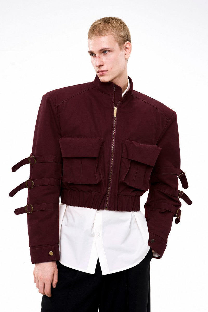 Utility Strap Padded Biker Jacket