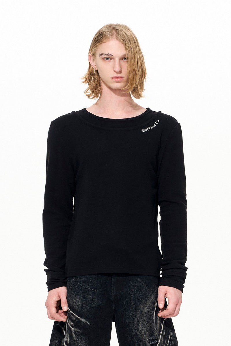 Layered Collar Embroidered Logo Tee