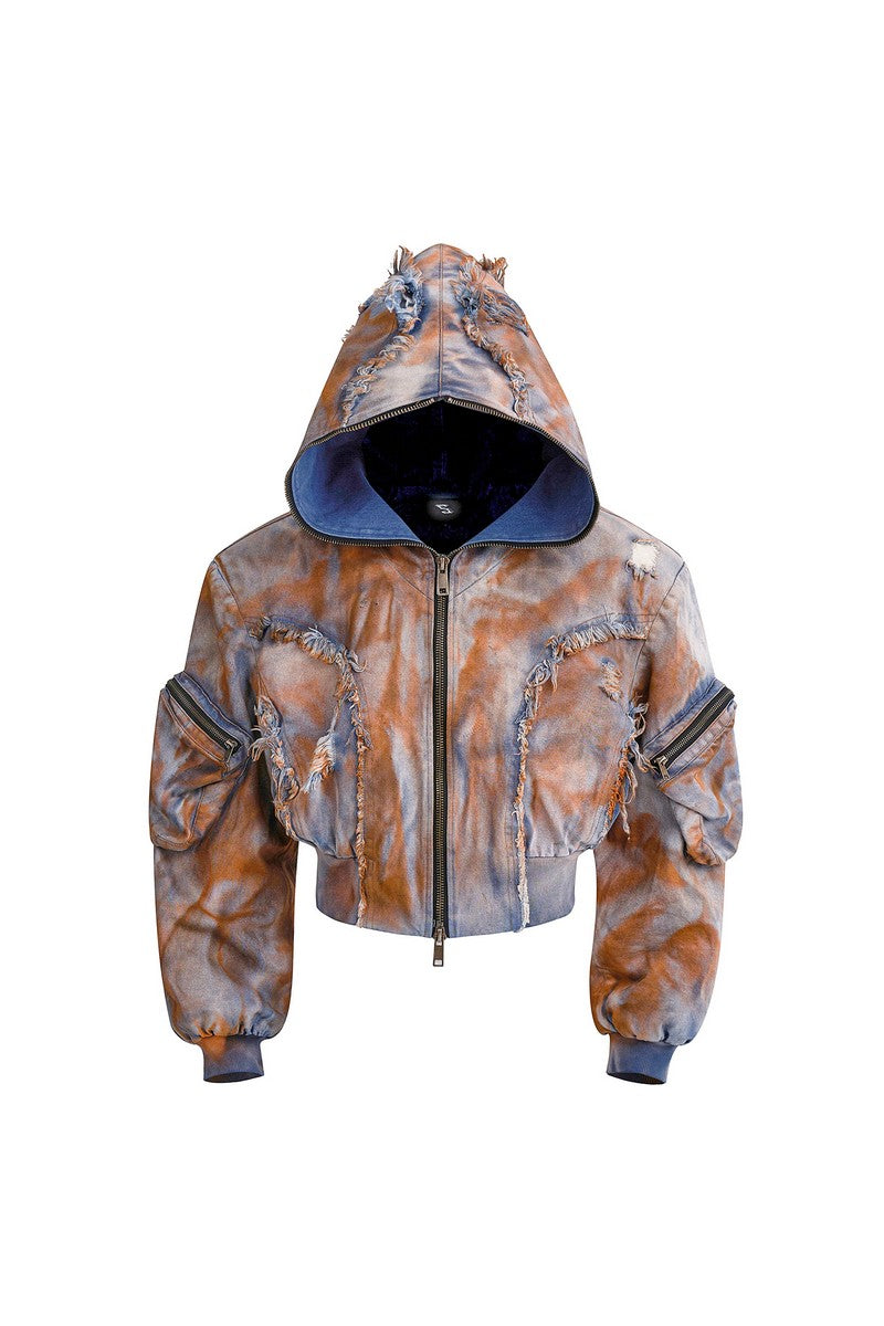 Dyed Hooded Utility Denim Jacket