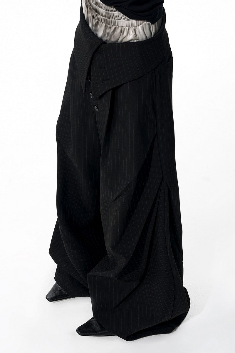 Foldable Waist Pinstripe Suit Pants