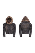 Leopard Faux Fur Denim Hoodie Jacket
