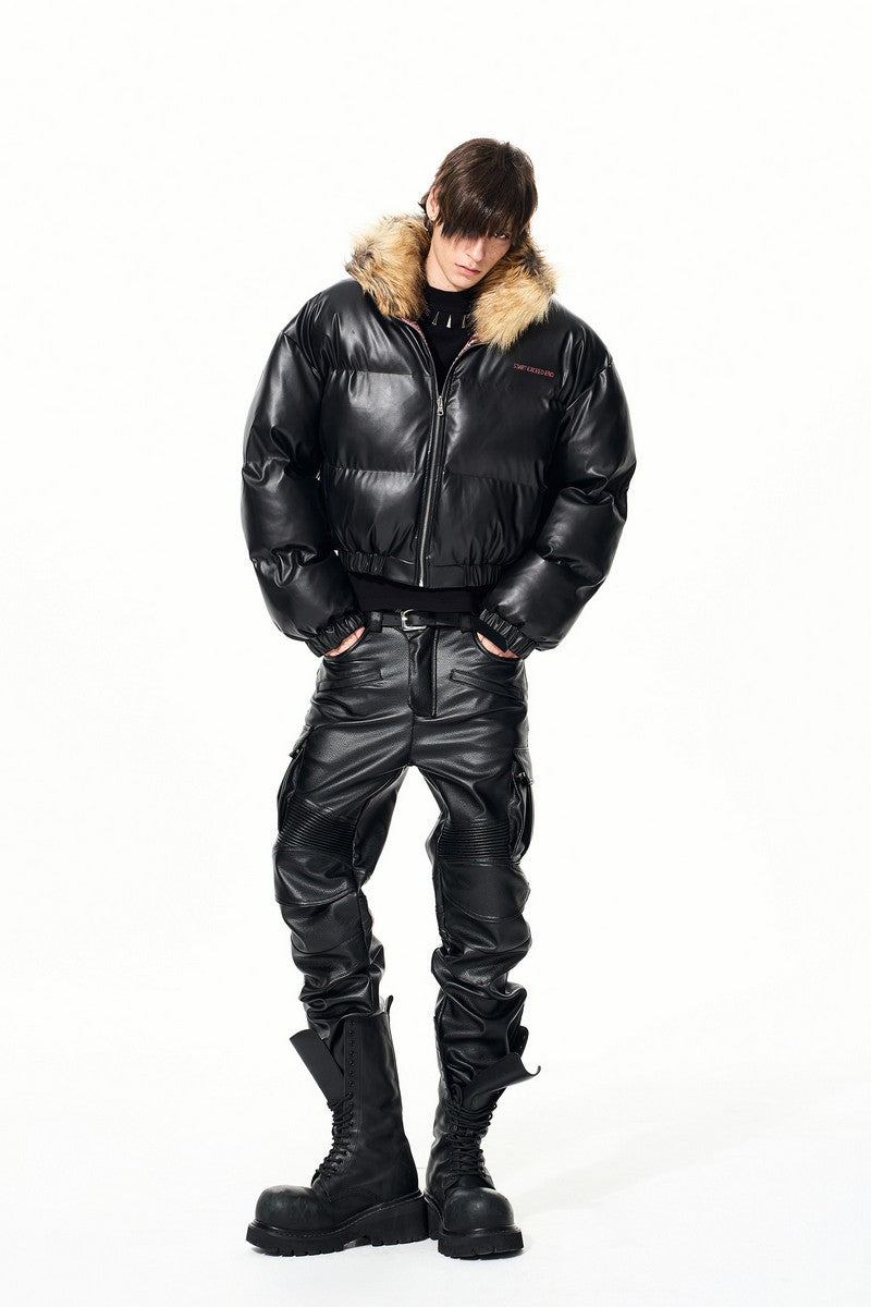 Reversible Snakeskin Collar Puffer