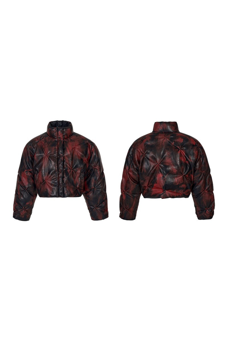 Distressed PU Puffer Jacket