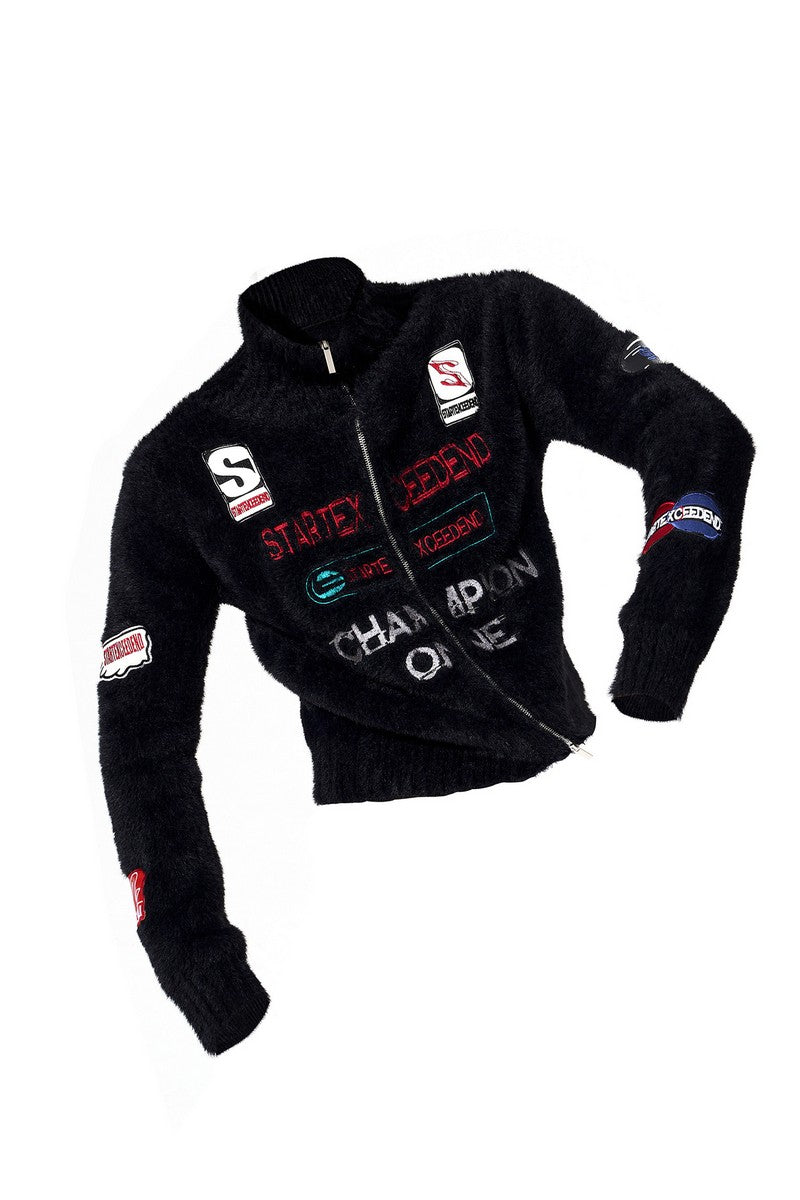 Racing Patch Embroidered Knit Cardigan