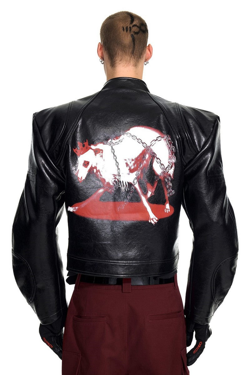 Animal Print Cropped Leather Jacket