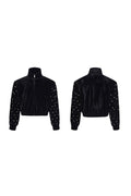 Velvet Stand Collar Rhinestone Jacket