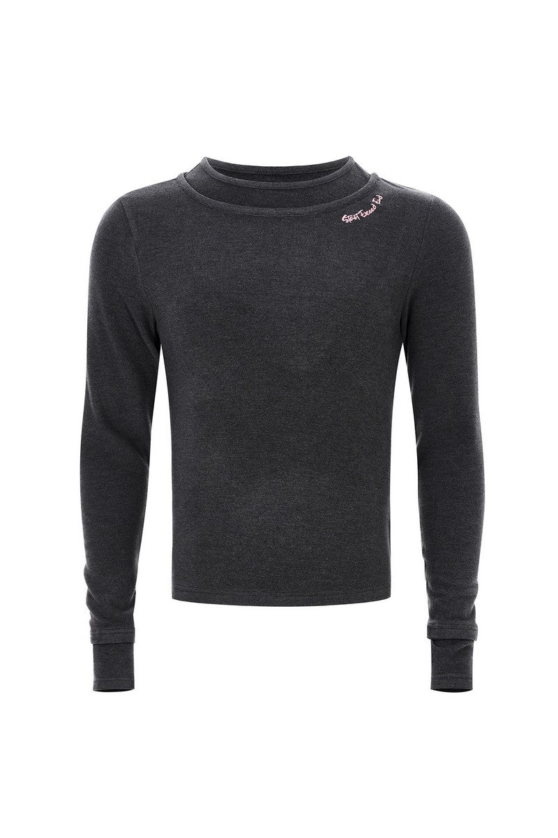 Layered Collar Embroidered Logo Tee