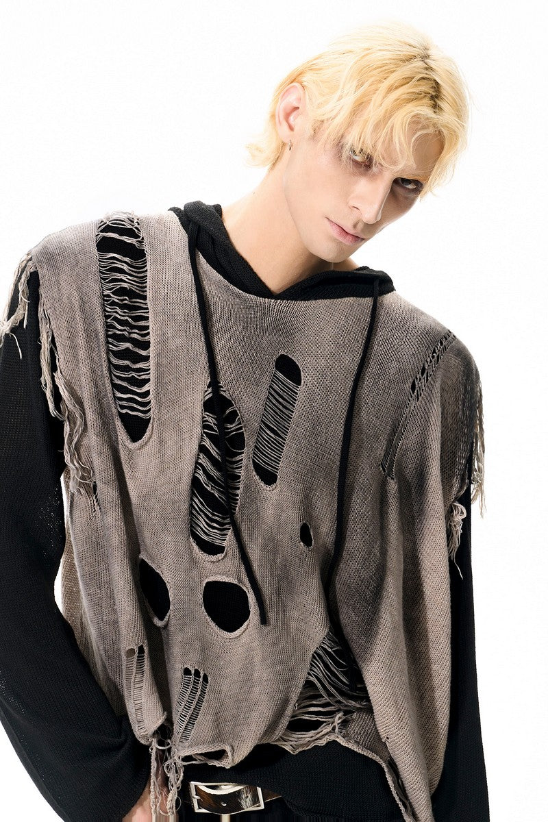 Distressed Layered Knit Hoodie