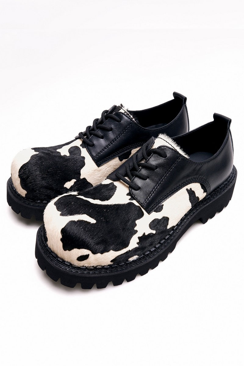 Cow Print Hairy Derbies