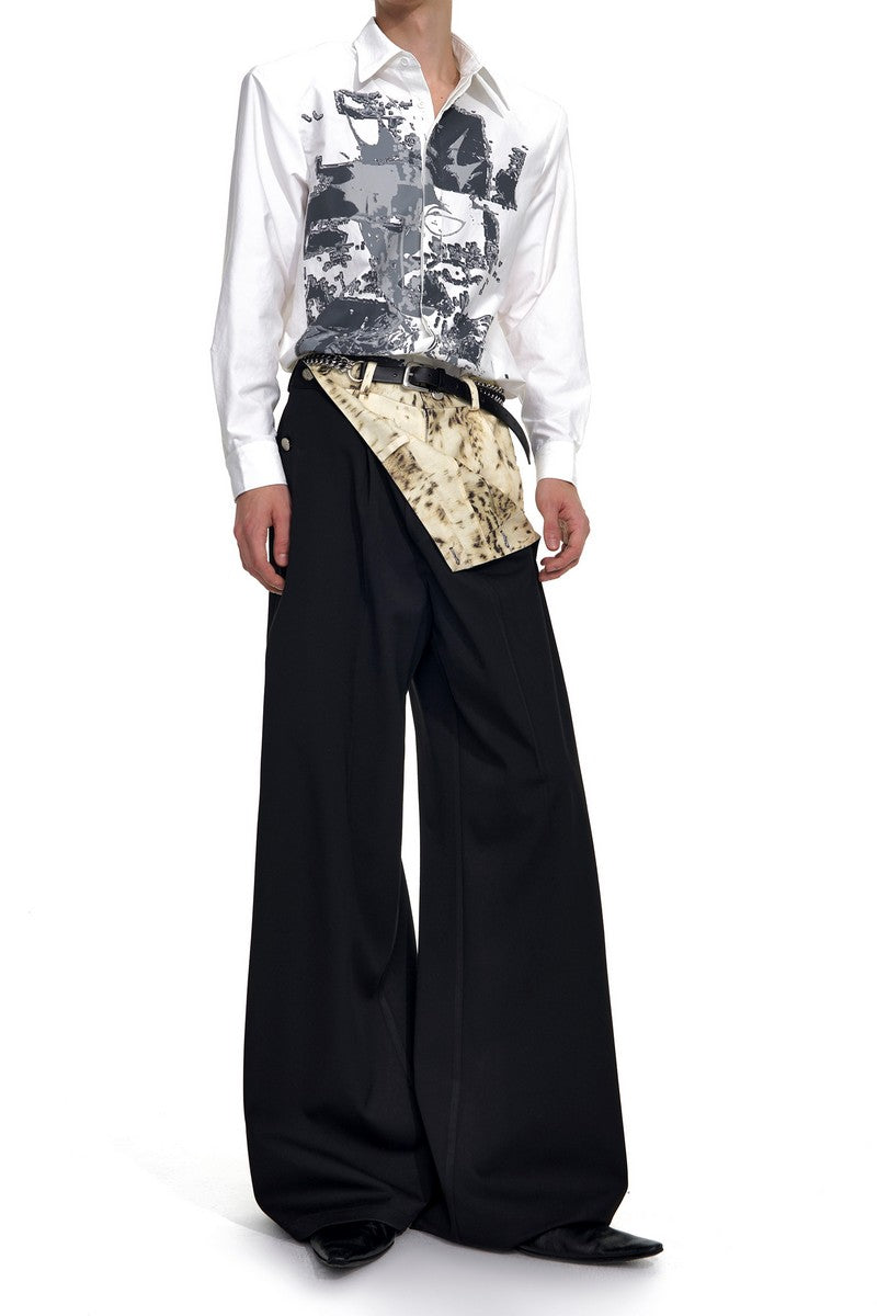Leopard Panel Layered Look Trousers