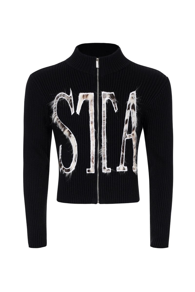 Faux Fur Zip Knit Cardigan