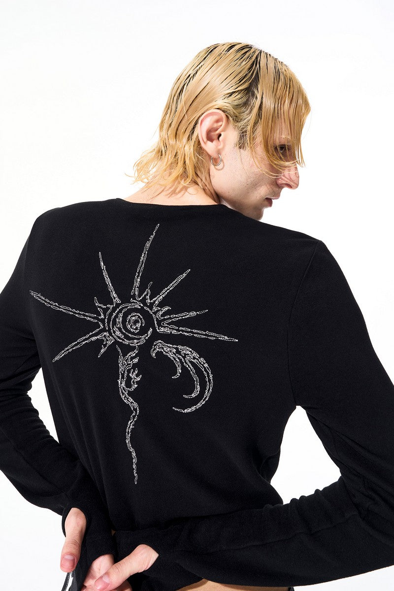 Embroidered Thermal Knit Cardigan