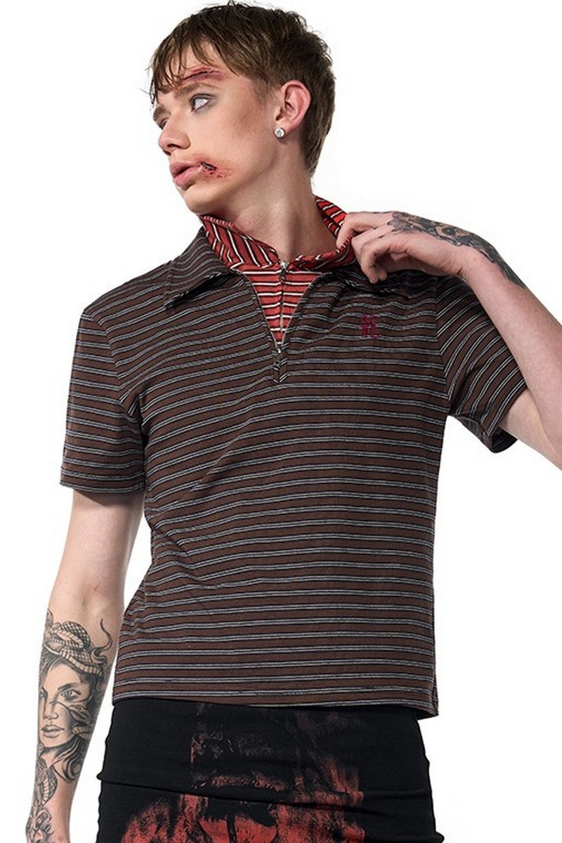 Striped Zip Layered Polo Tee