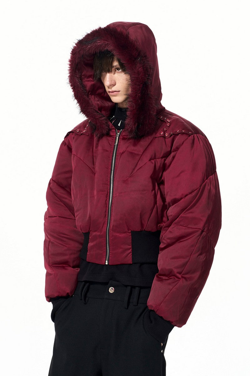 Deconstructed Down Fur Collar Puffer