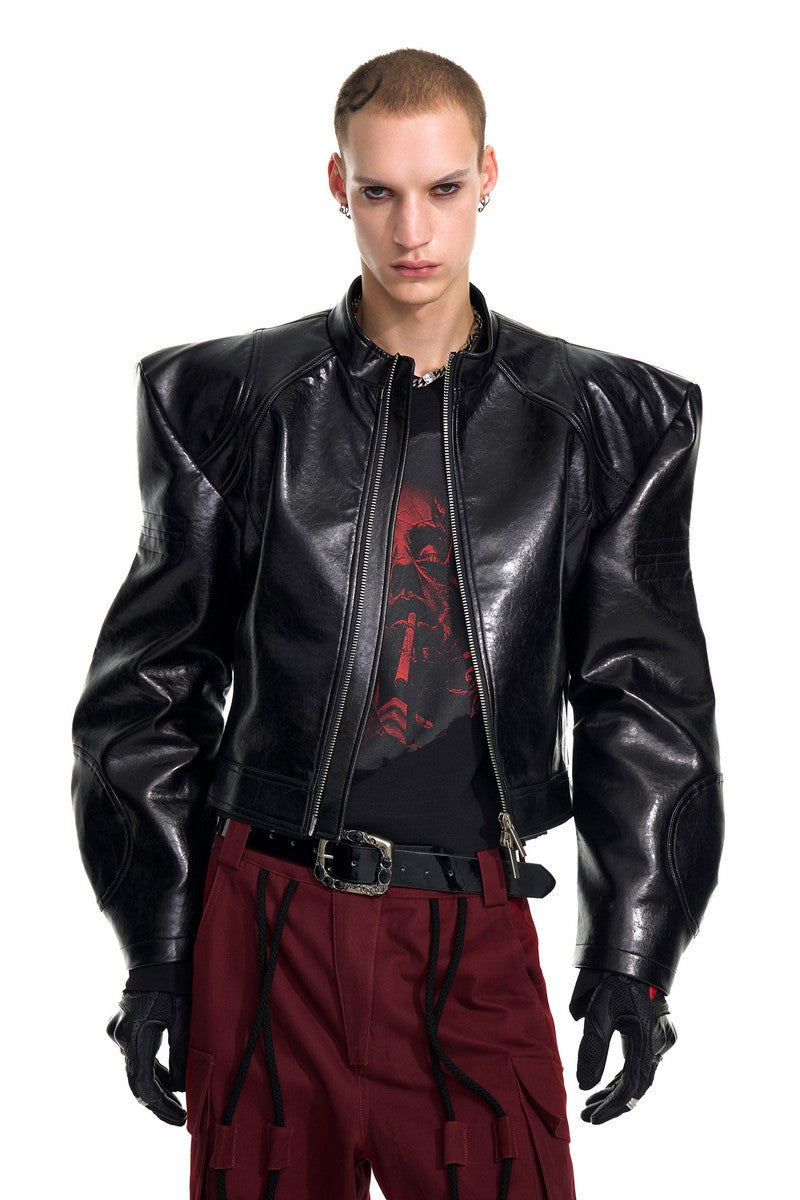 Animal Print Cropped Leather Jacket