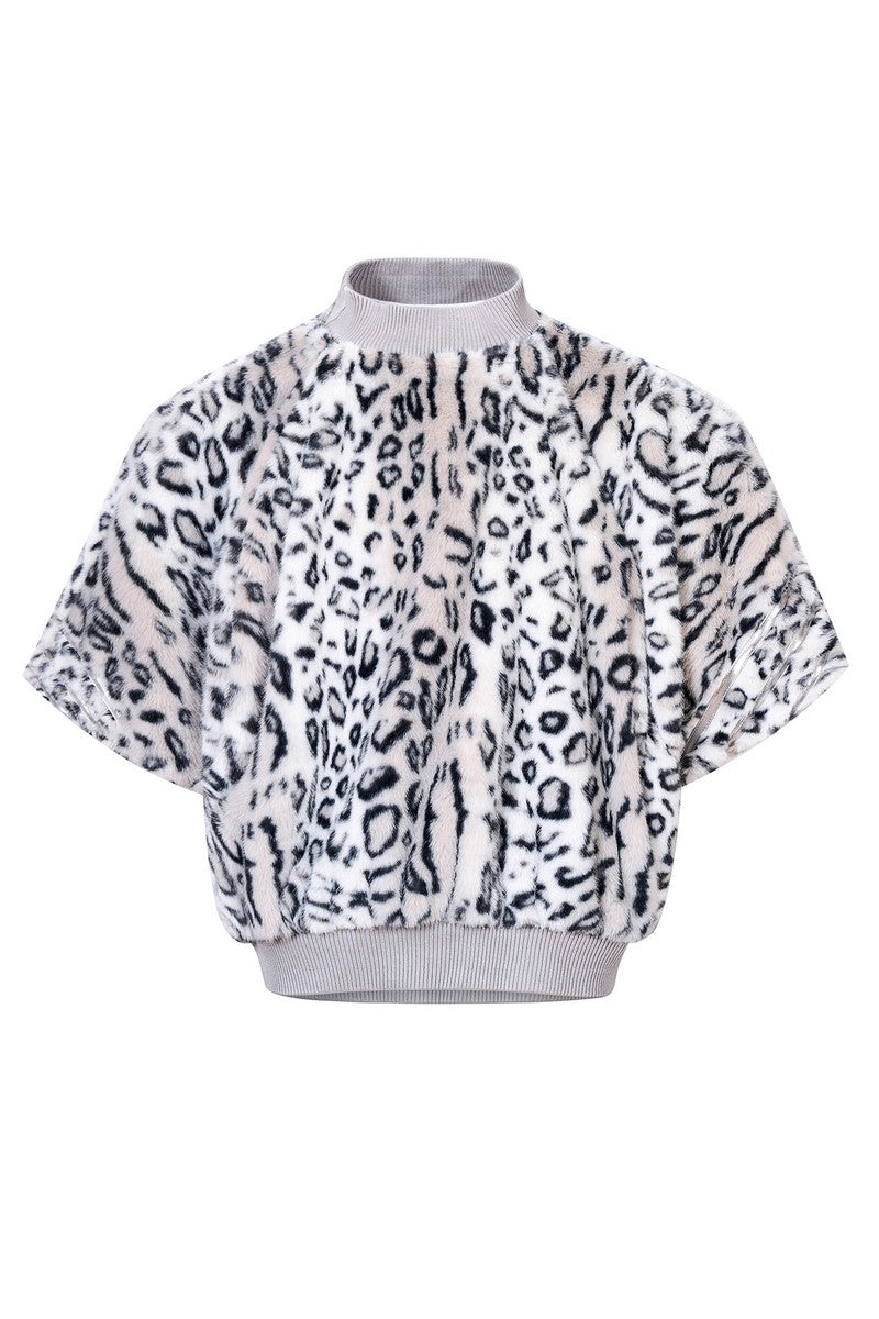 Leopard Panel Faux Fur Pullover