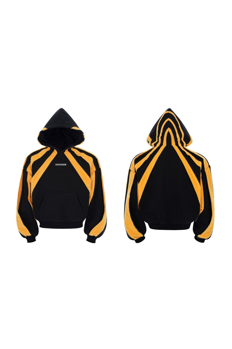 Faux Pony Hair Patchwork Hoodie