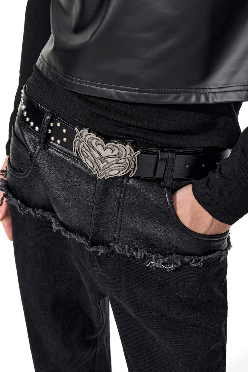 Heart Buckle Studded Leather Belt