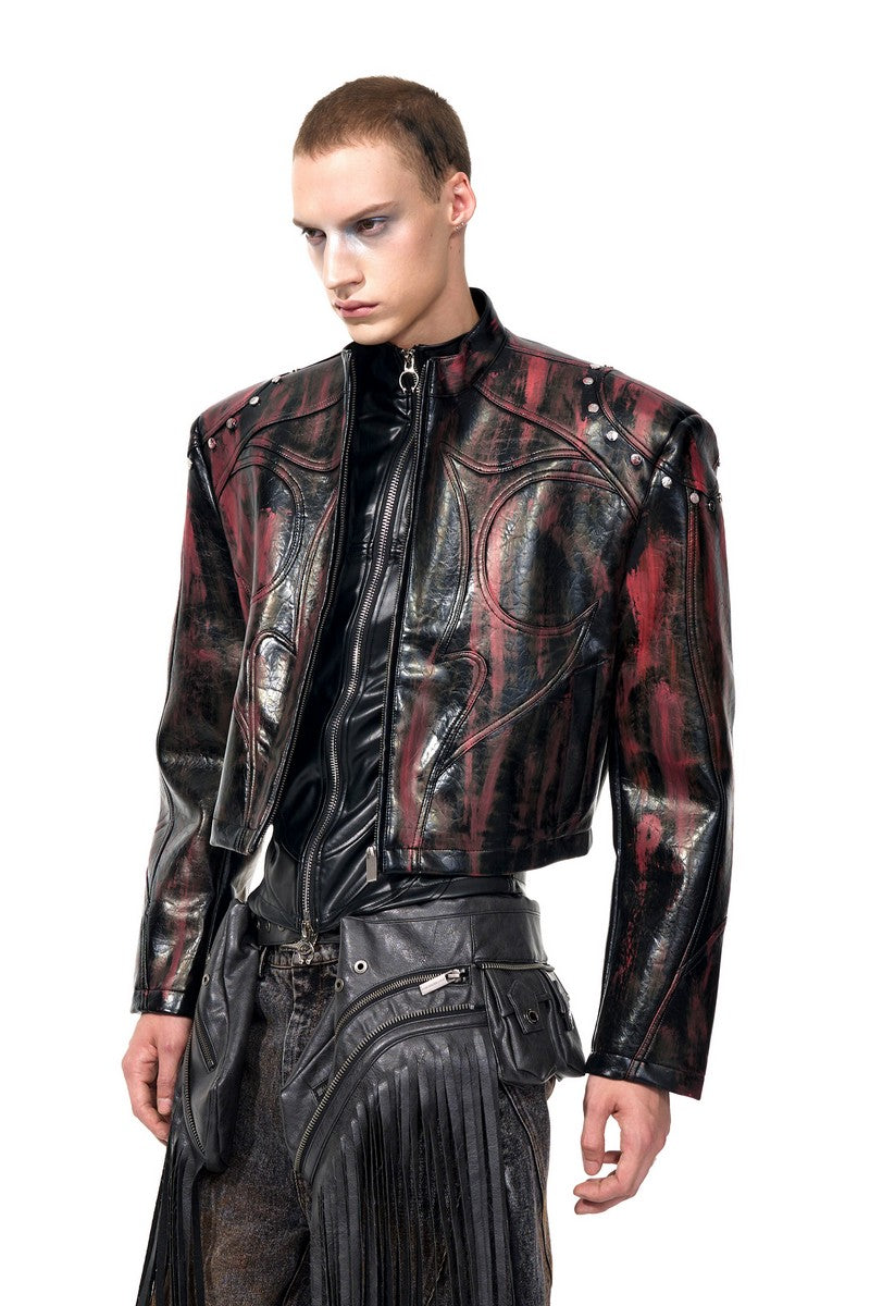 Cropped Stand Collar Leather Jacket