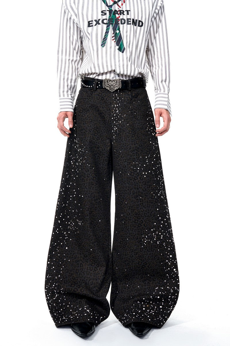 Leopard Print Pearl Embellished Jeans