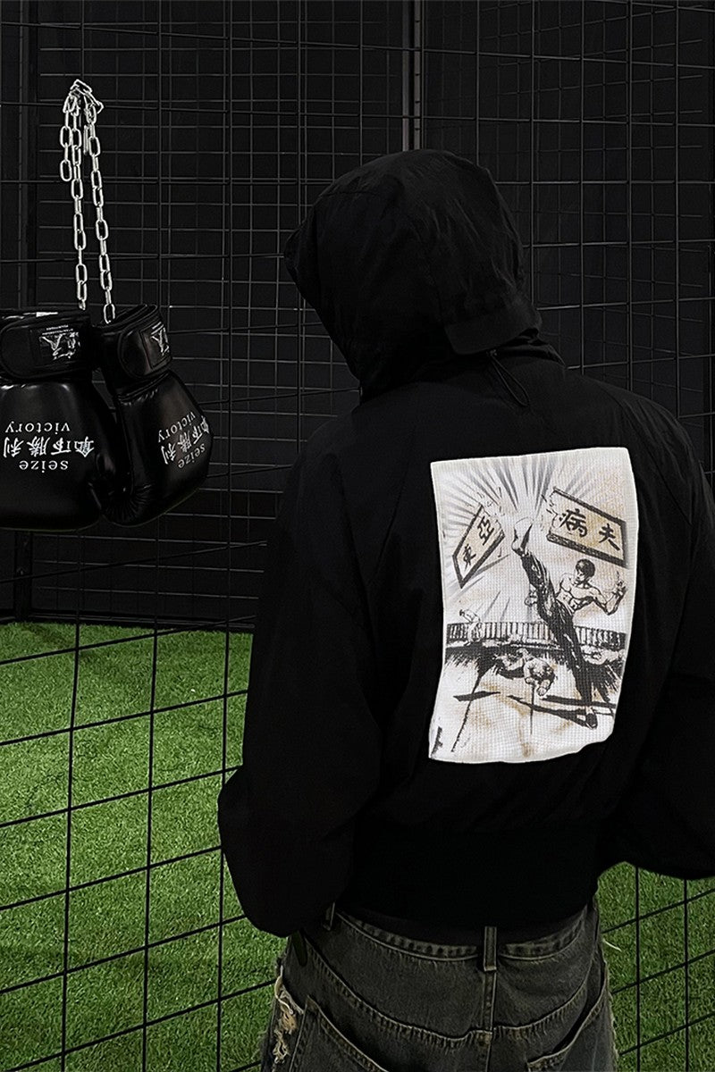 Back Patch Hooded Windbreaker