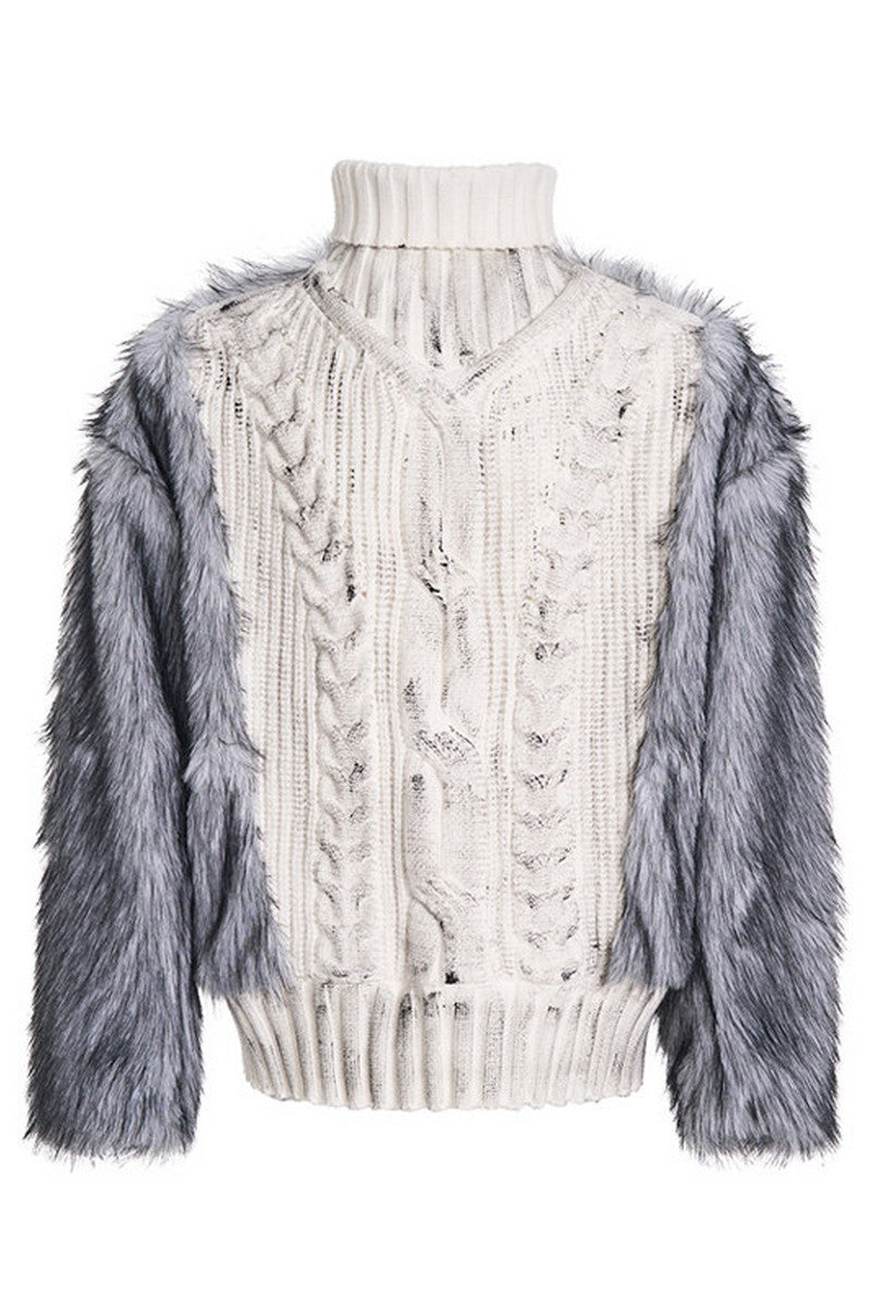 Leopard Fur Trim Knit Sweater