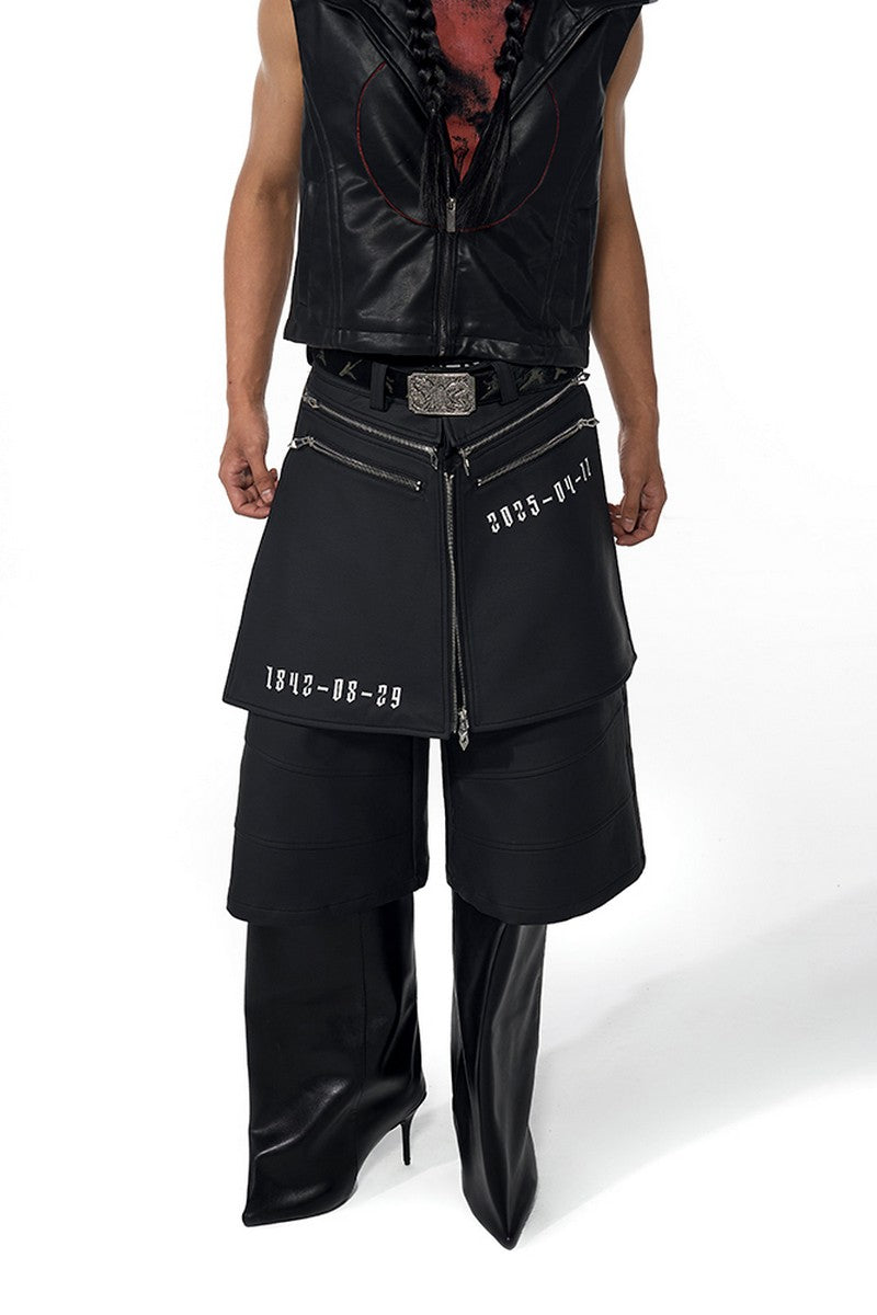 Layered Zip PU Shorts