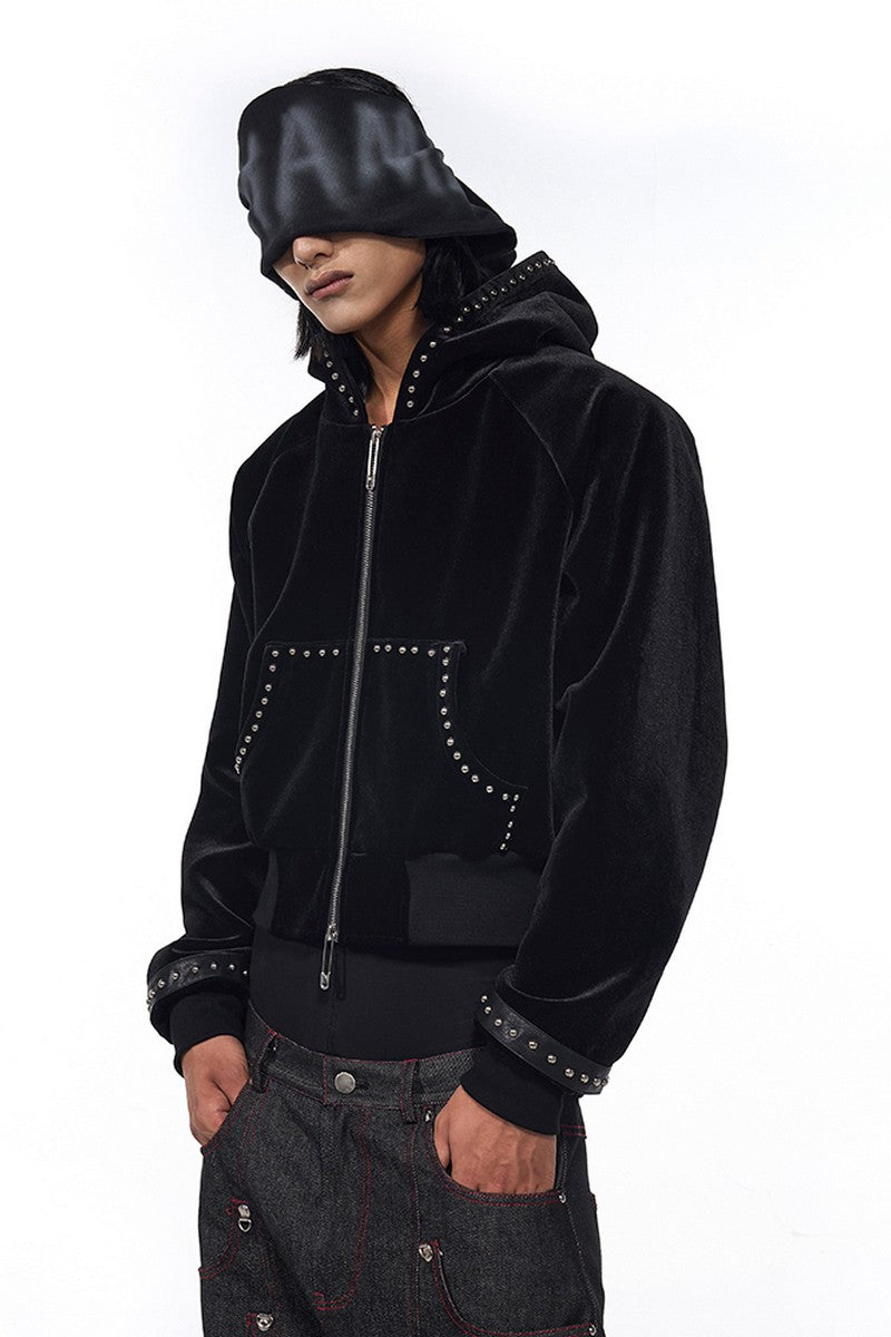 Velvet Beaded Zip-Up Hoodie