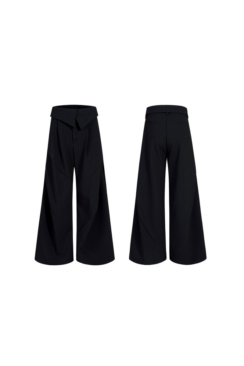 Foldable Waist Pinstripe Suit Pants
