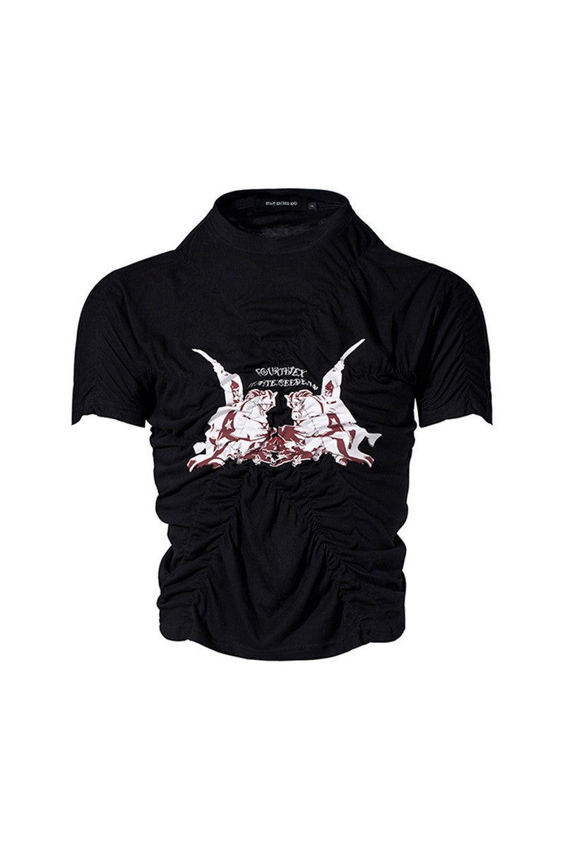 Ruched Graphic Fitted Tee