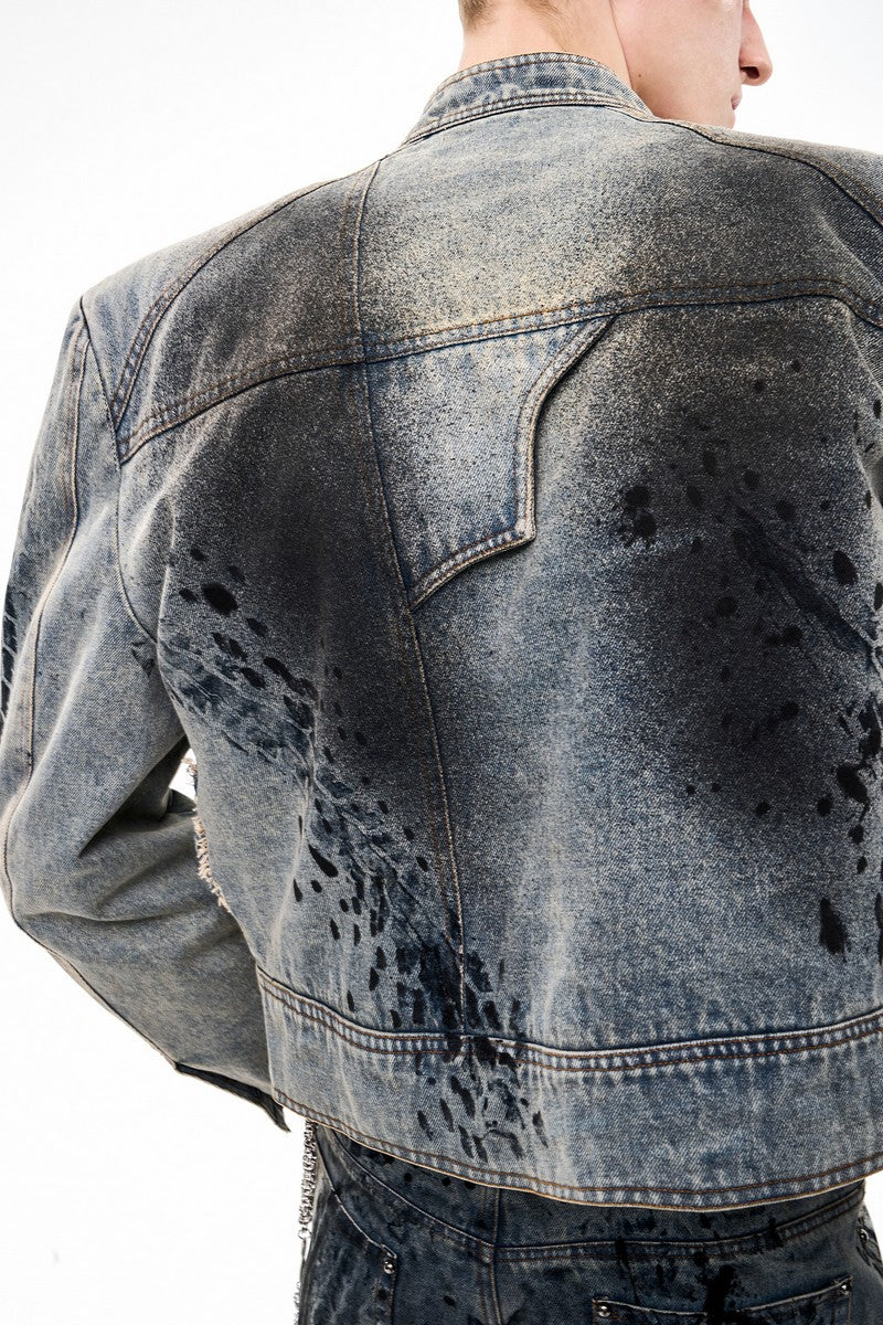 Tire Print Padded Denim Jacket