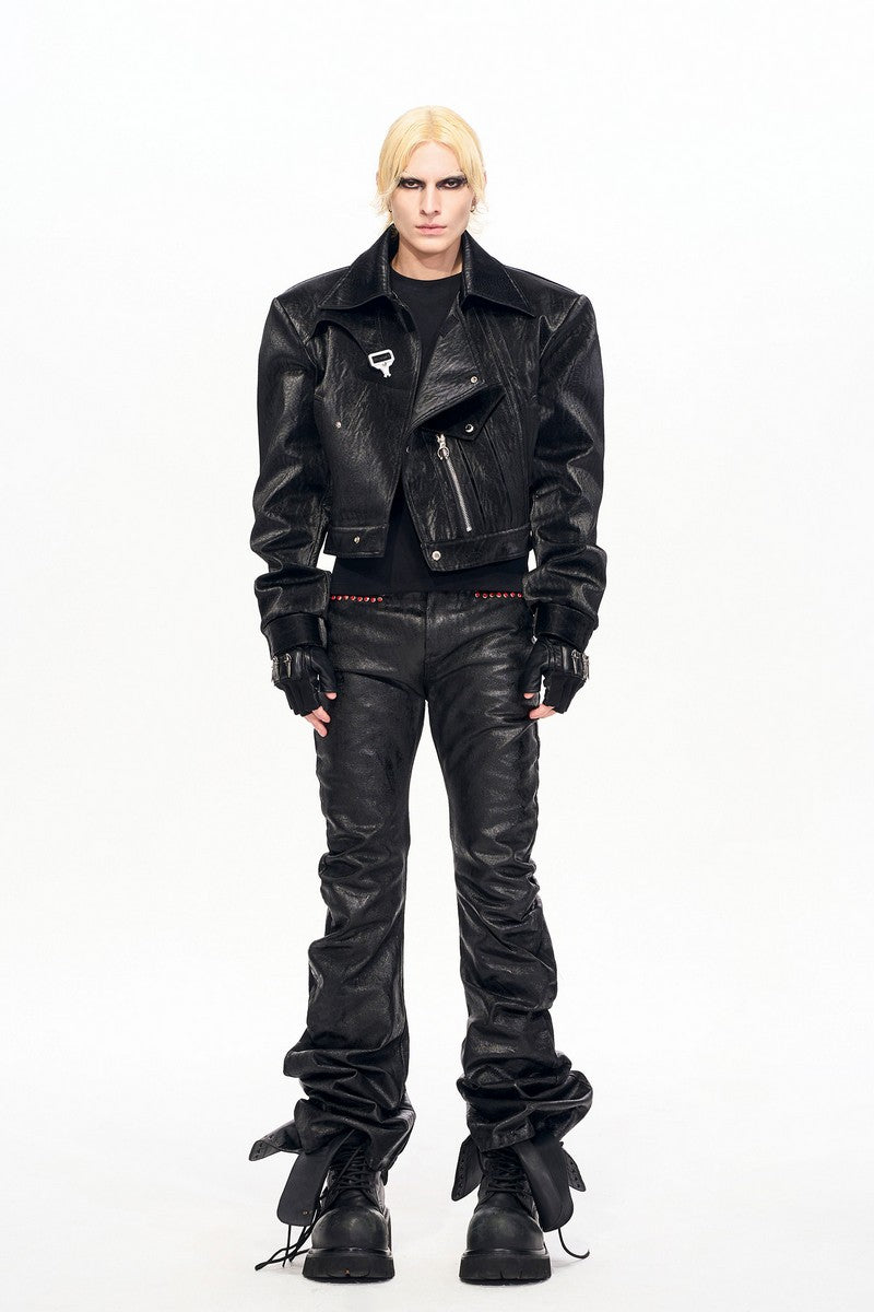 Snake Print Buckle Leather Jacket