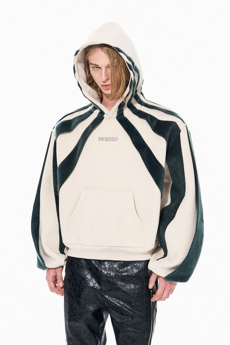 Faux Pony Hair Patchwork Hoodie