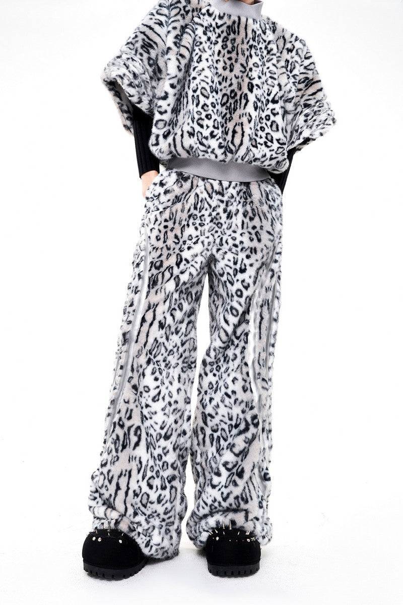 Leopard Faux Fur Wide Pants