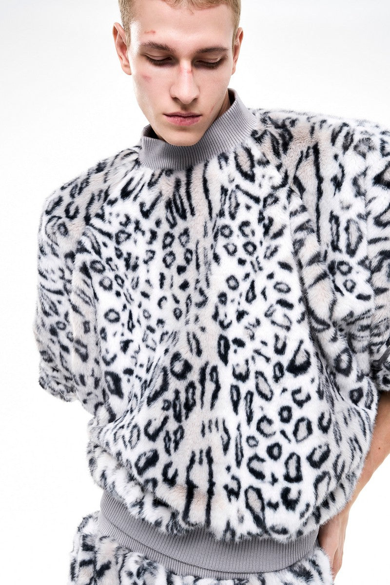Leopard Panel Faux Fur Pullover