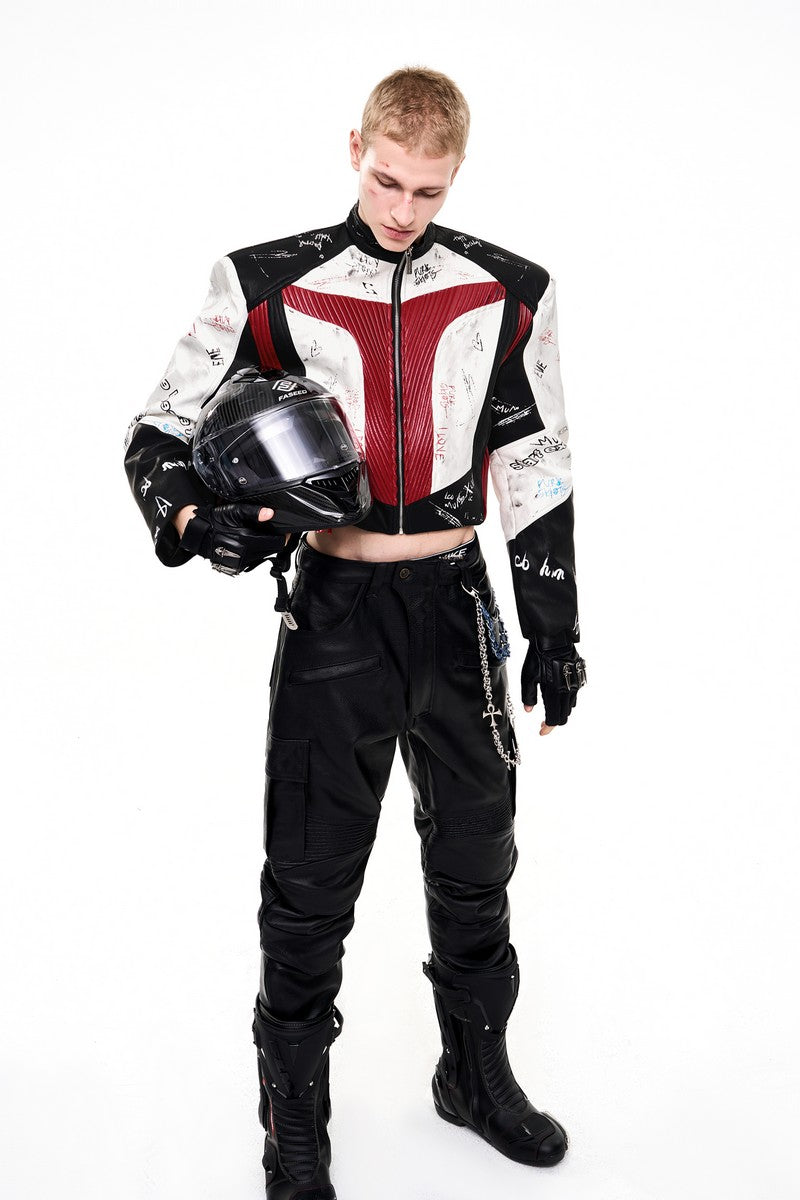 Graffiti Stand Collar Biker Jacket