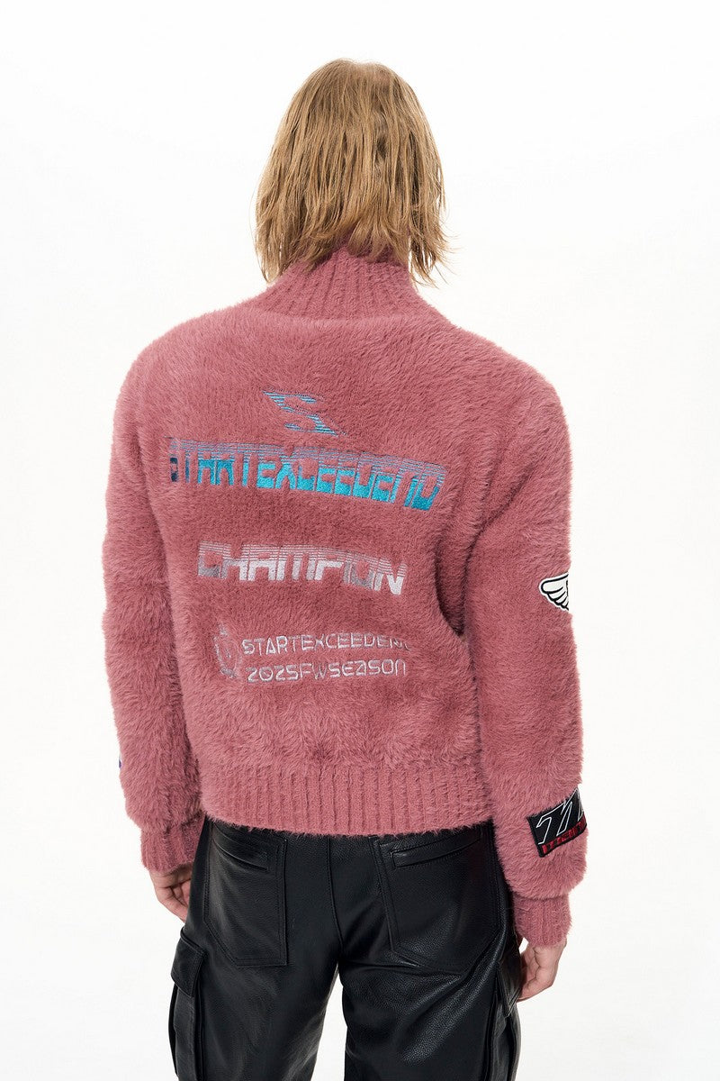 Racing Patch Embroidered Knit Cardigan