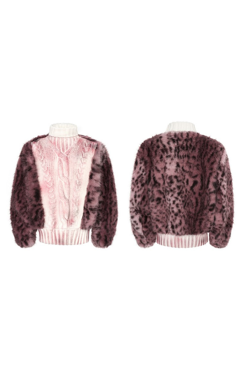 Leopard Fur Trim Knit Sweater