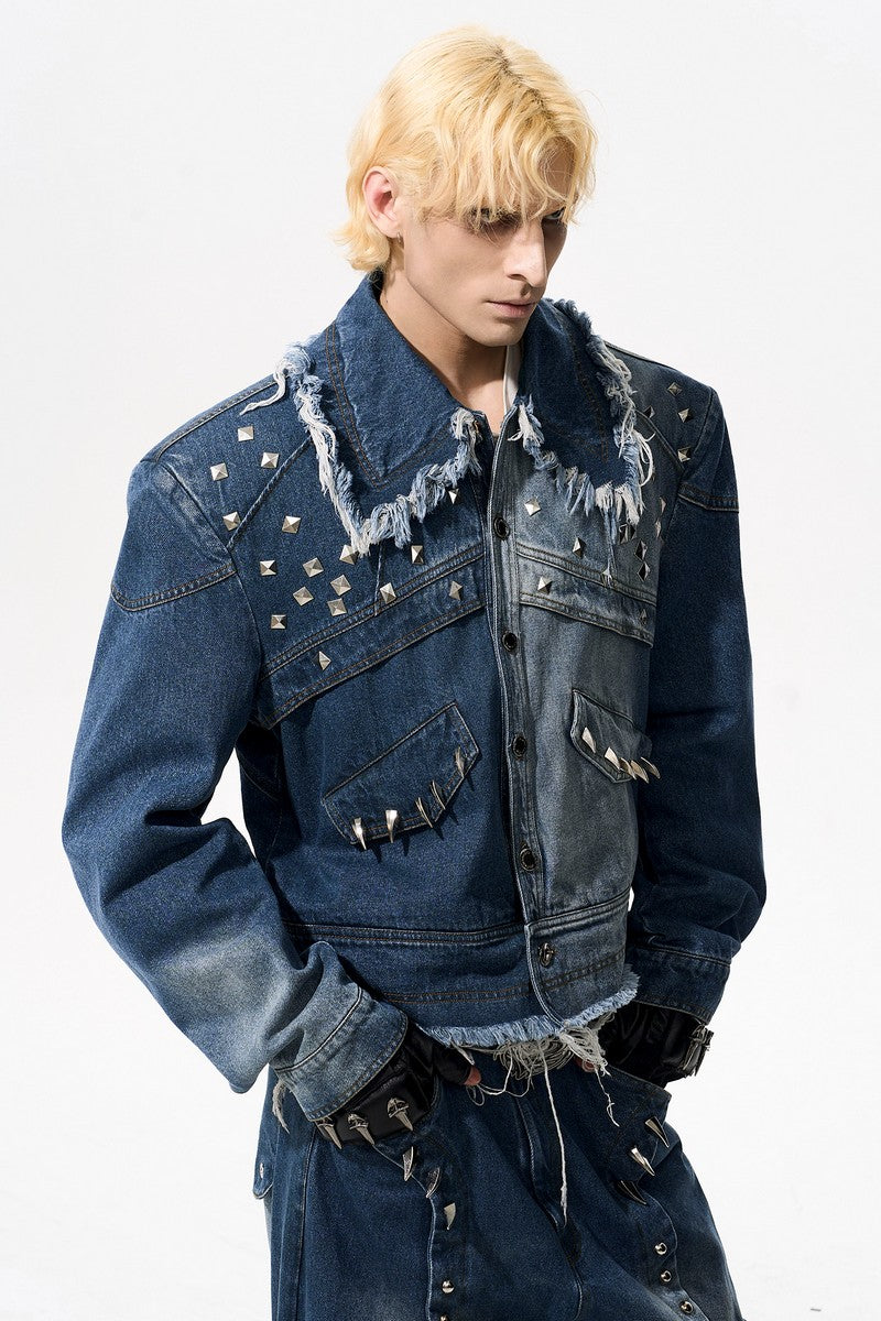 Studded Distressed Denim Jacket