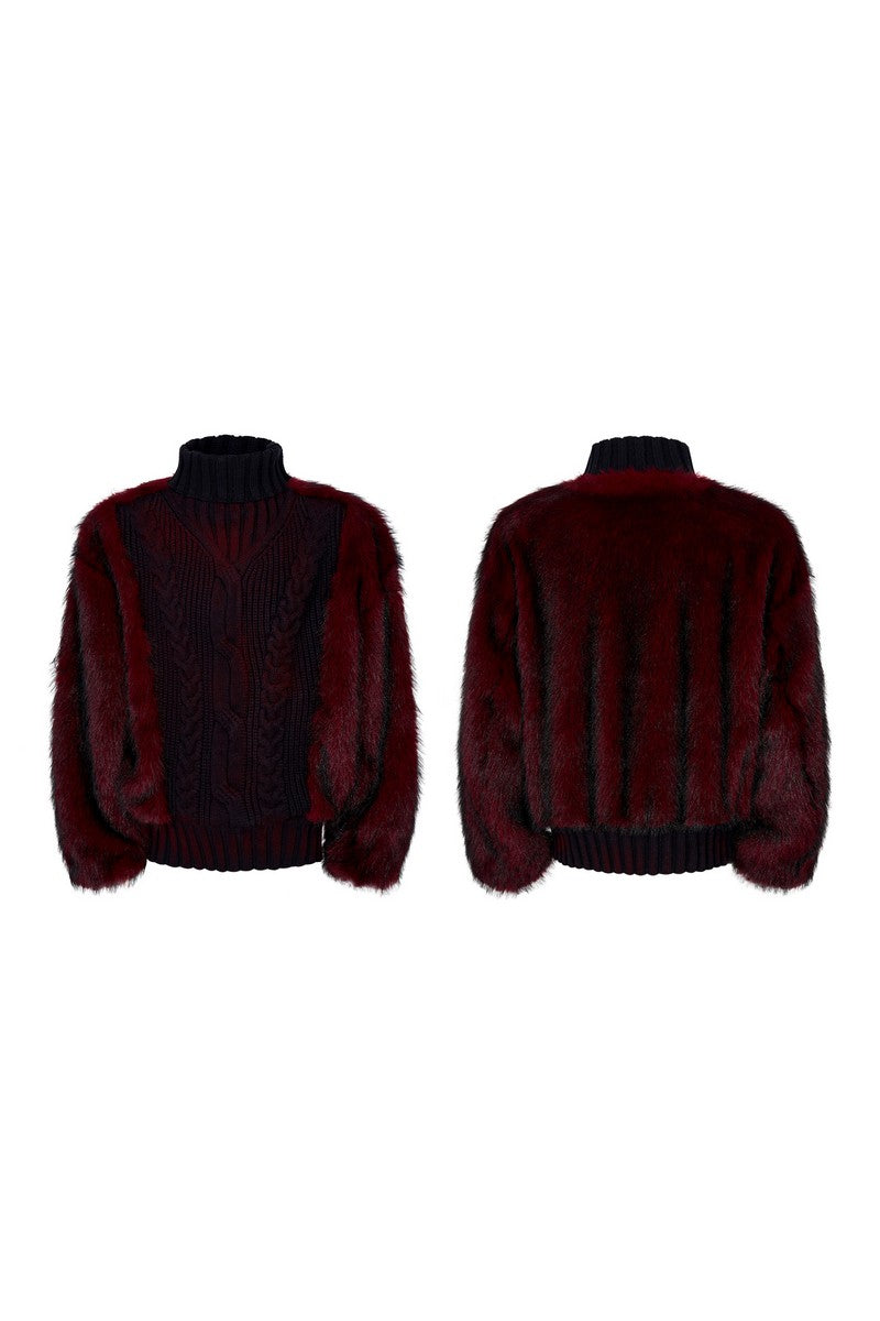 Leopard Fur Trim Knit Sweater