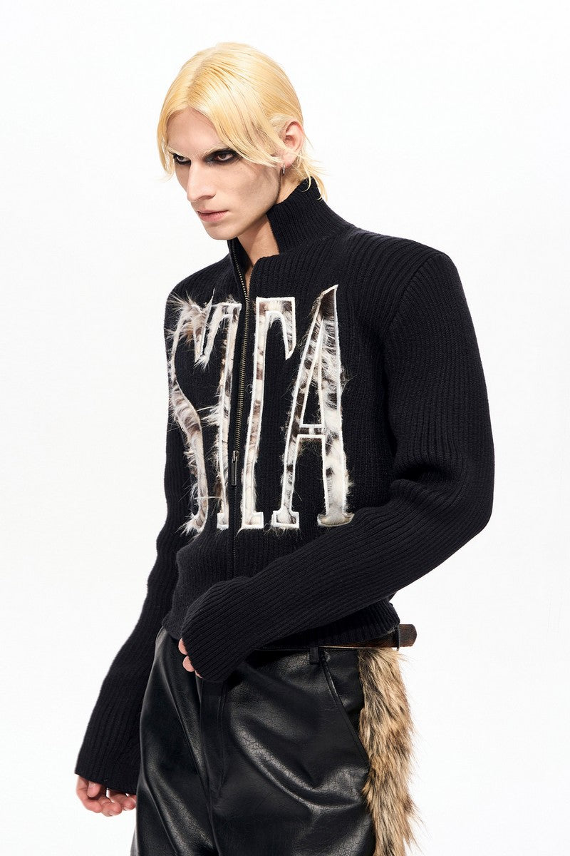 Faux Fur Zip Knit Cardigan