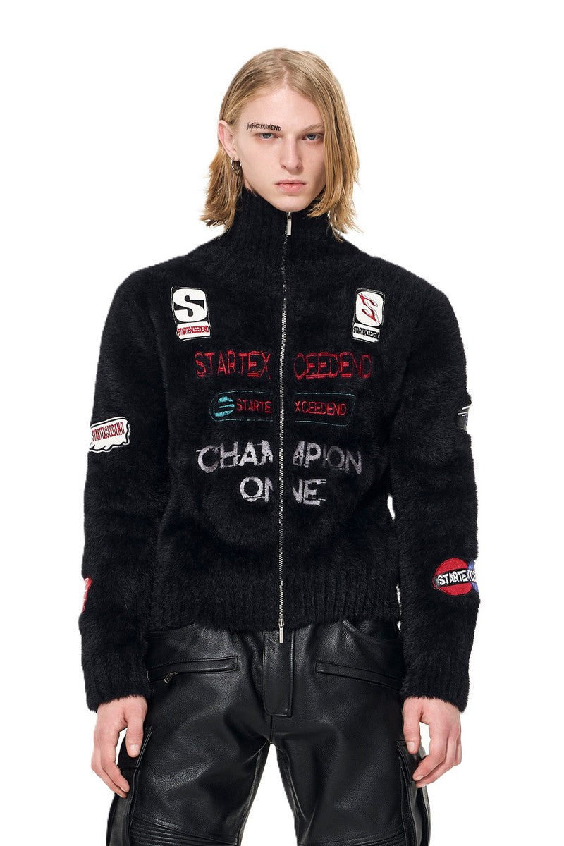 Racing Patch Embroidered Knit Cardigan