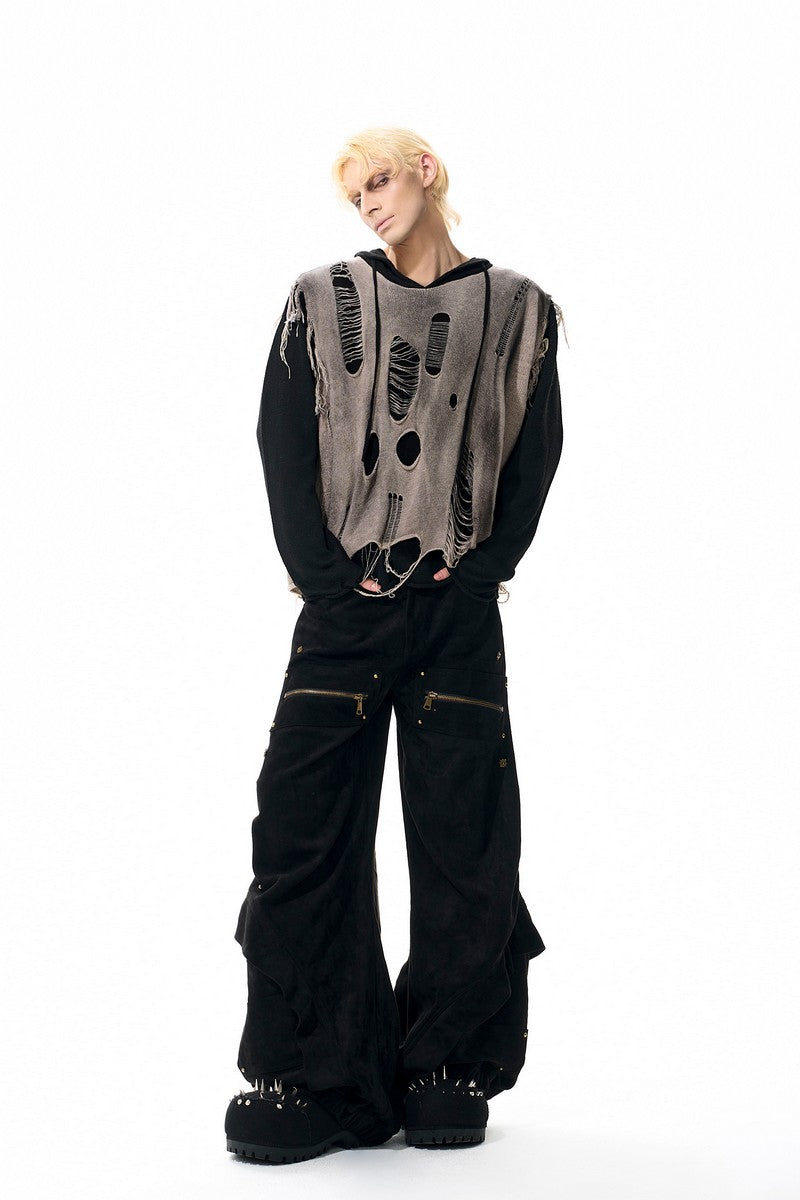 Distressed Layered Knit Hoodie