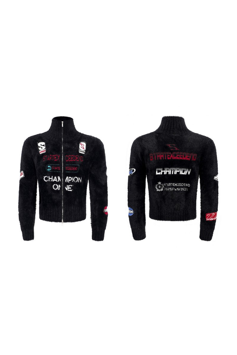 Racing Patch Embroidered Knit Cardigan